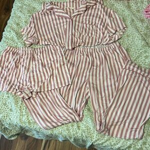 Laura Ashley Pink and White Striped Pajama Set